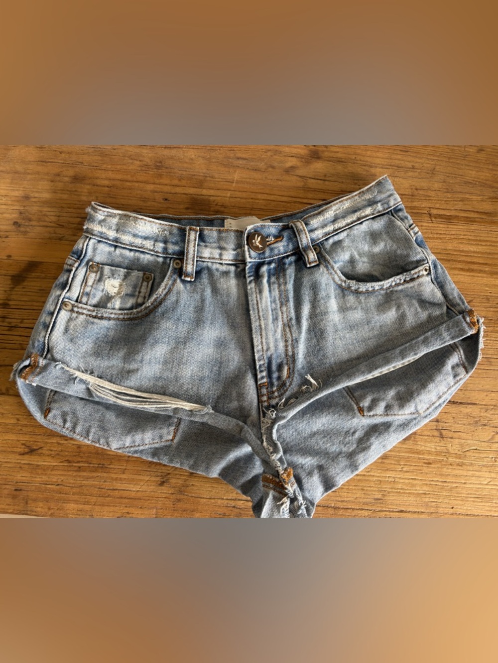 One Teaspoon Light Blue Distressed Denim Shorts